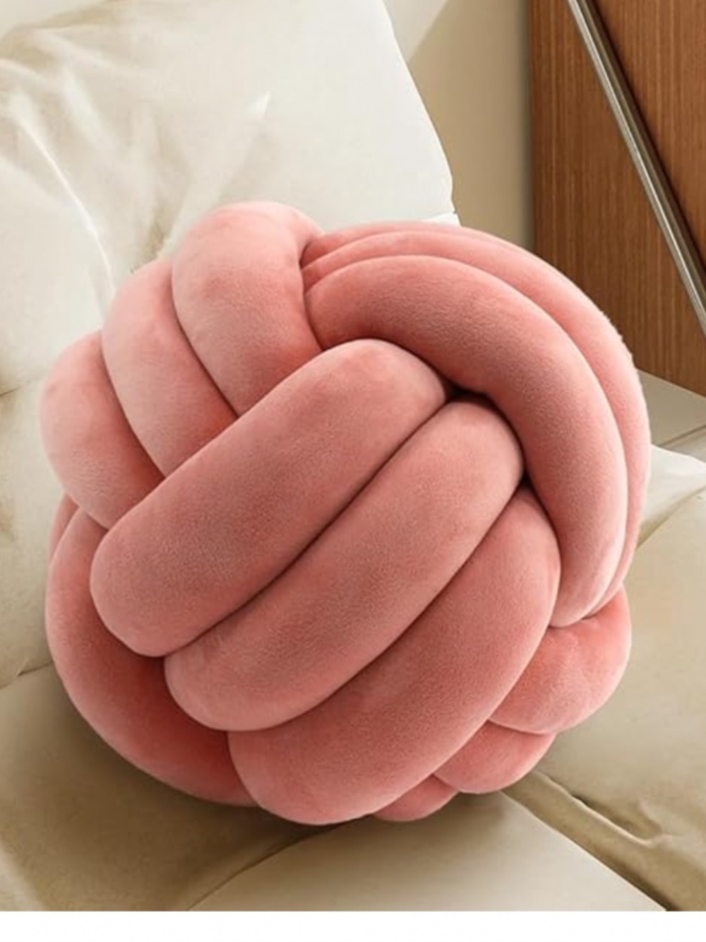 Salmon pink fabric knot throw pillow 13 inch NWOT